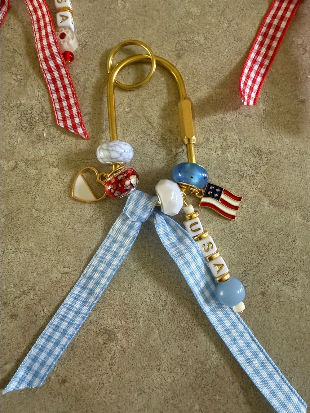 Gold-Tone Beaded Bag/Purse Charm with Light Blue Ribbon - Unbranded